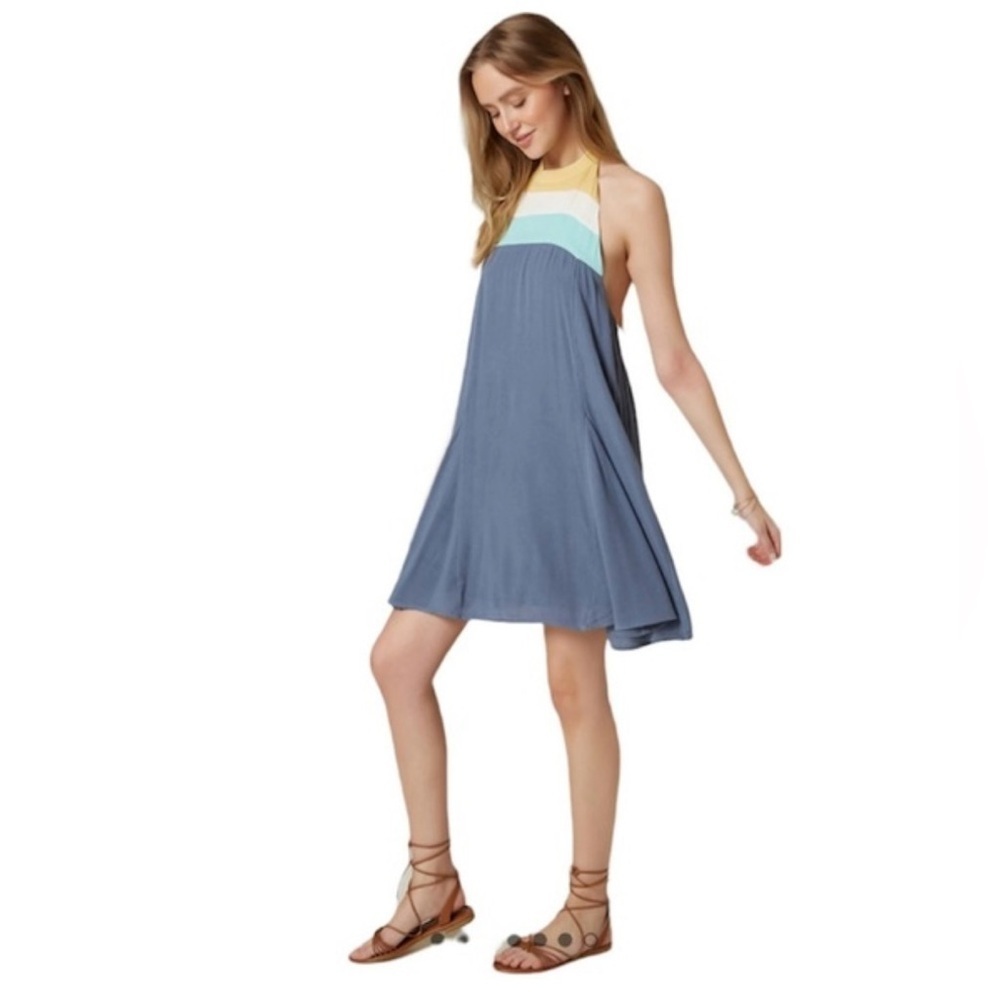 O’Neill Tristyn Halter Dress, Open Back Swing Dress, Size L- FLAWED